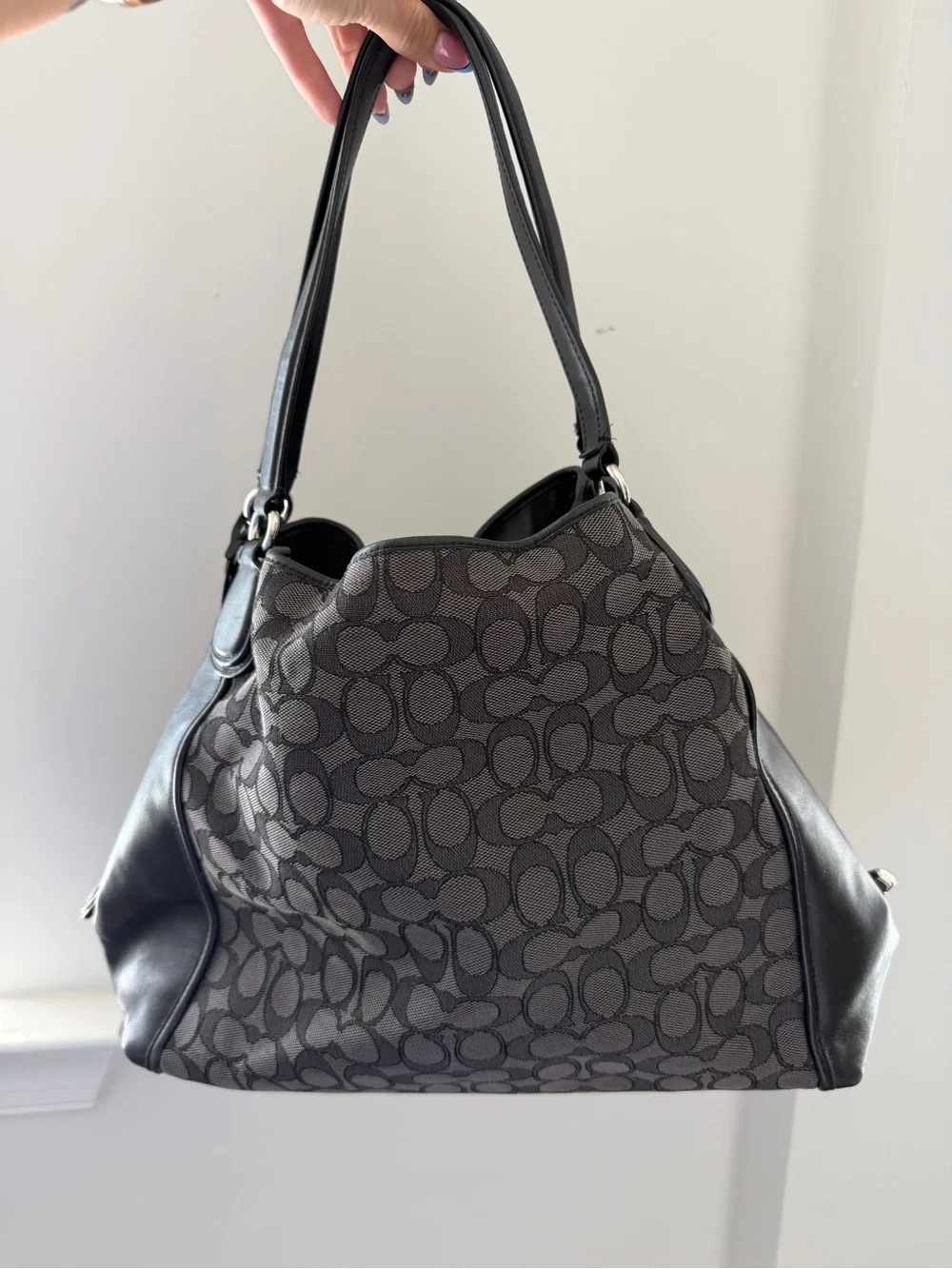 Coach Signature Canvas Shoulder Bag in Black and Gray